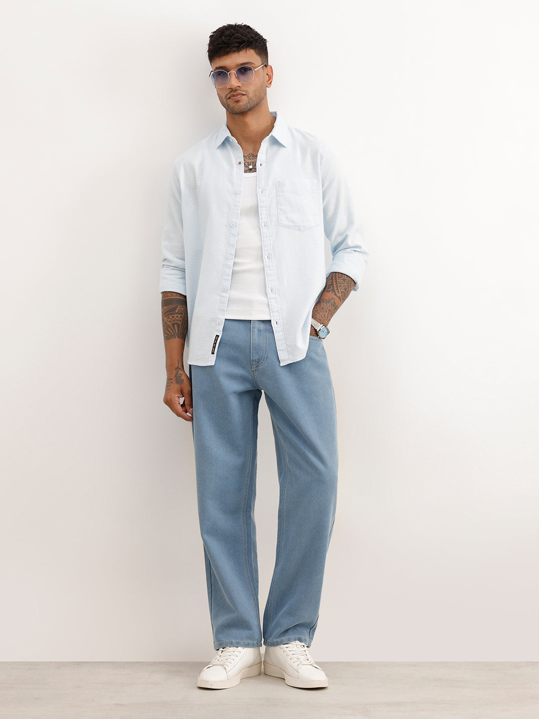 Textured Regular Fit Full Sleeve Shirt | Blue