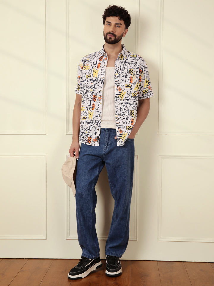 Textured Light Weight AOP Shirt | Off White