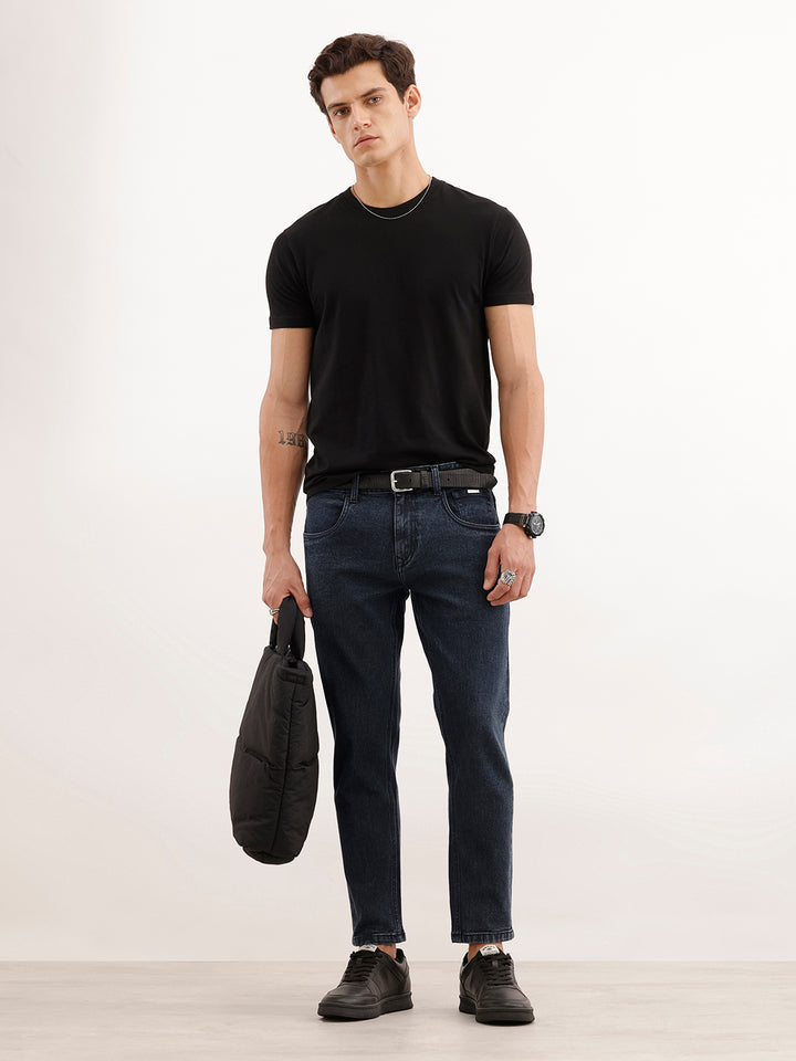Solid Skinny Crop Denim Jeans  | Dark Blue