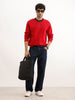 Solid Contrast Collar Placement Printed Sweatshirt | Red