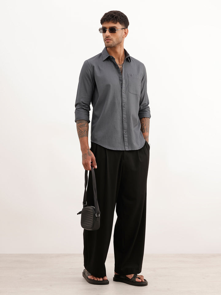 Solid Regular Fit Full Sleeve Shirt | Grey