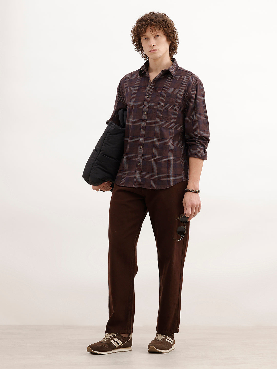 Comfort Fit Checkered Shirt | Brown