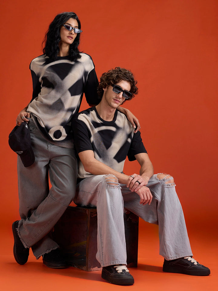 Wrogn Men’s Oversized Graphic Print T-Shirt | Black