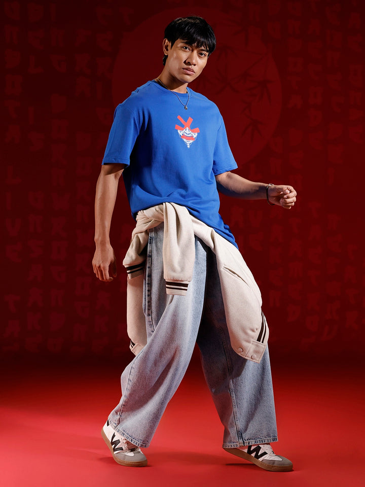 Samurai mask print oversized tshirt | Blue
