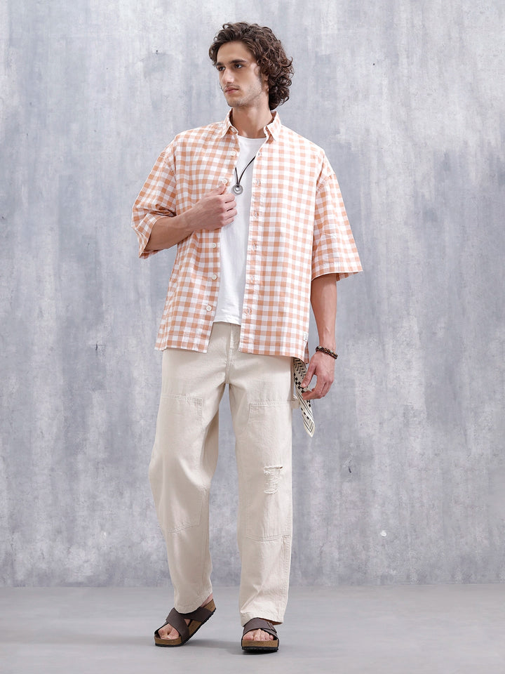 Men’s Casual Oversized Plus Fit Checked Shirt | Orange