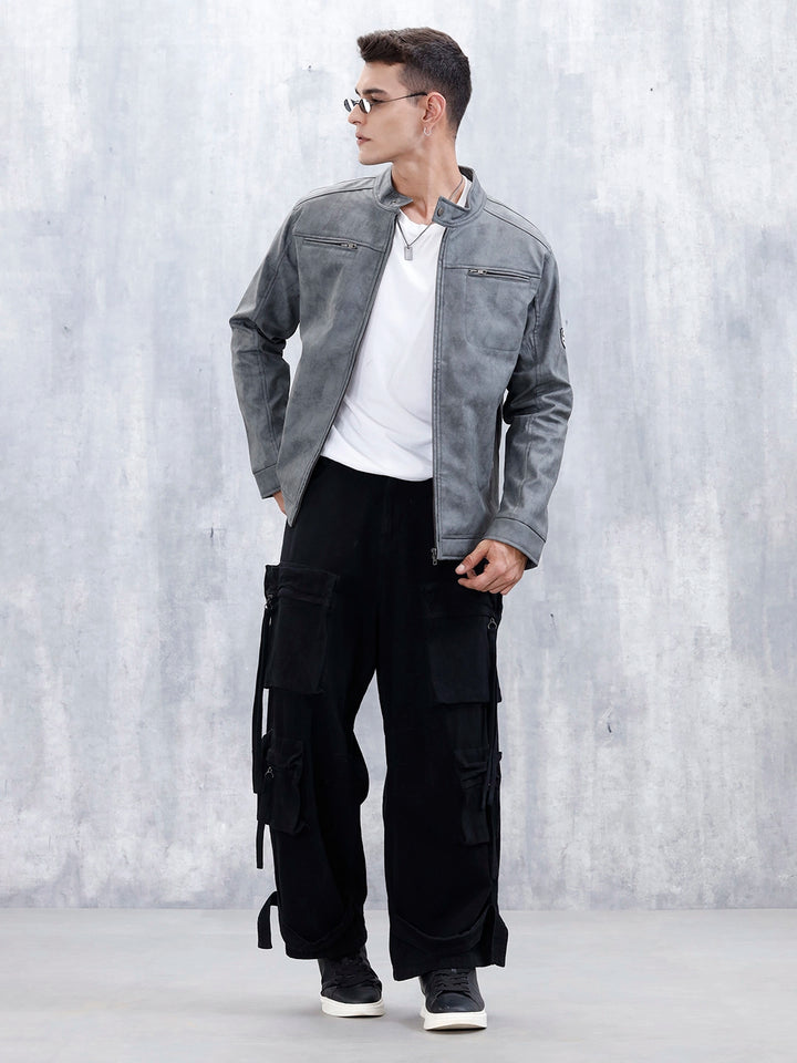 Men's Casual Slim Fit Biker Jacket | Grey