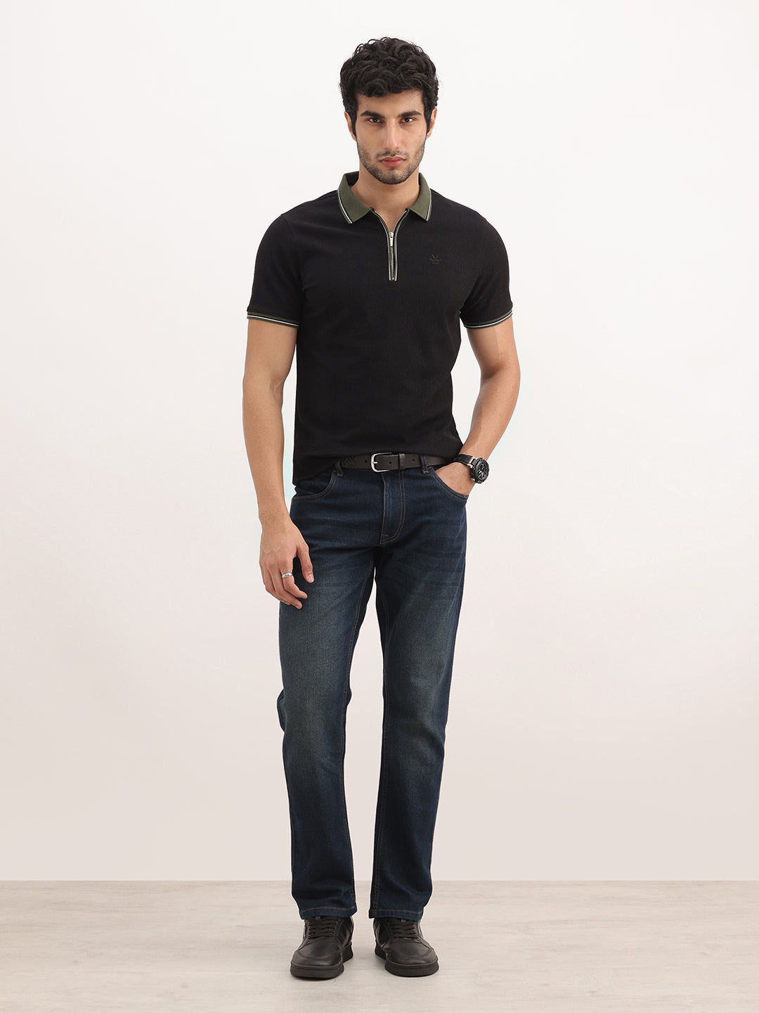 Classic Slim Fit Tipping Collar Polo T-Shirt | Black