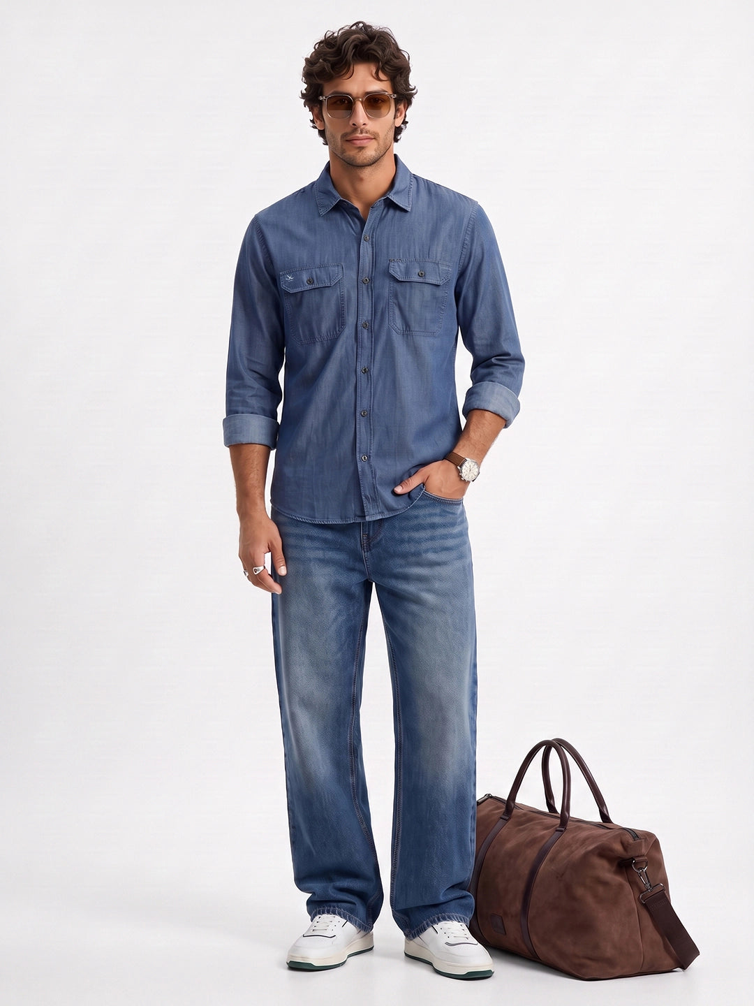 Classic Solid Double Pocket Shirt | Blue