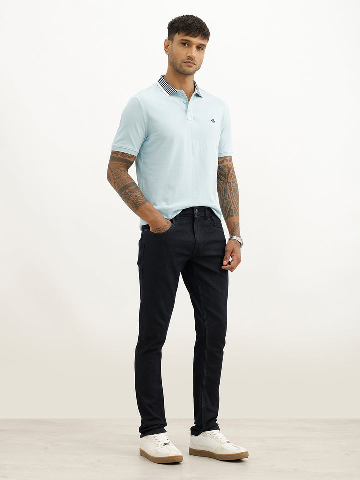 Classic Slim Fit Contrast Collar Polo T-Shirt | Light Blue