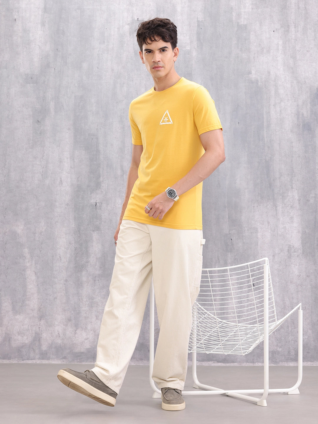 Solid Placement Printed T-Shirt | Yellow