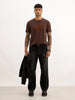 Slim Fit Flock Printed T-Shirt | Brown