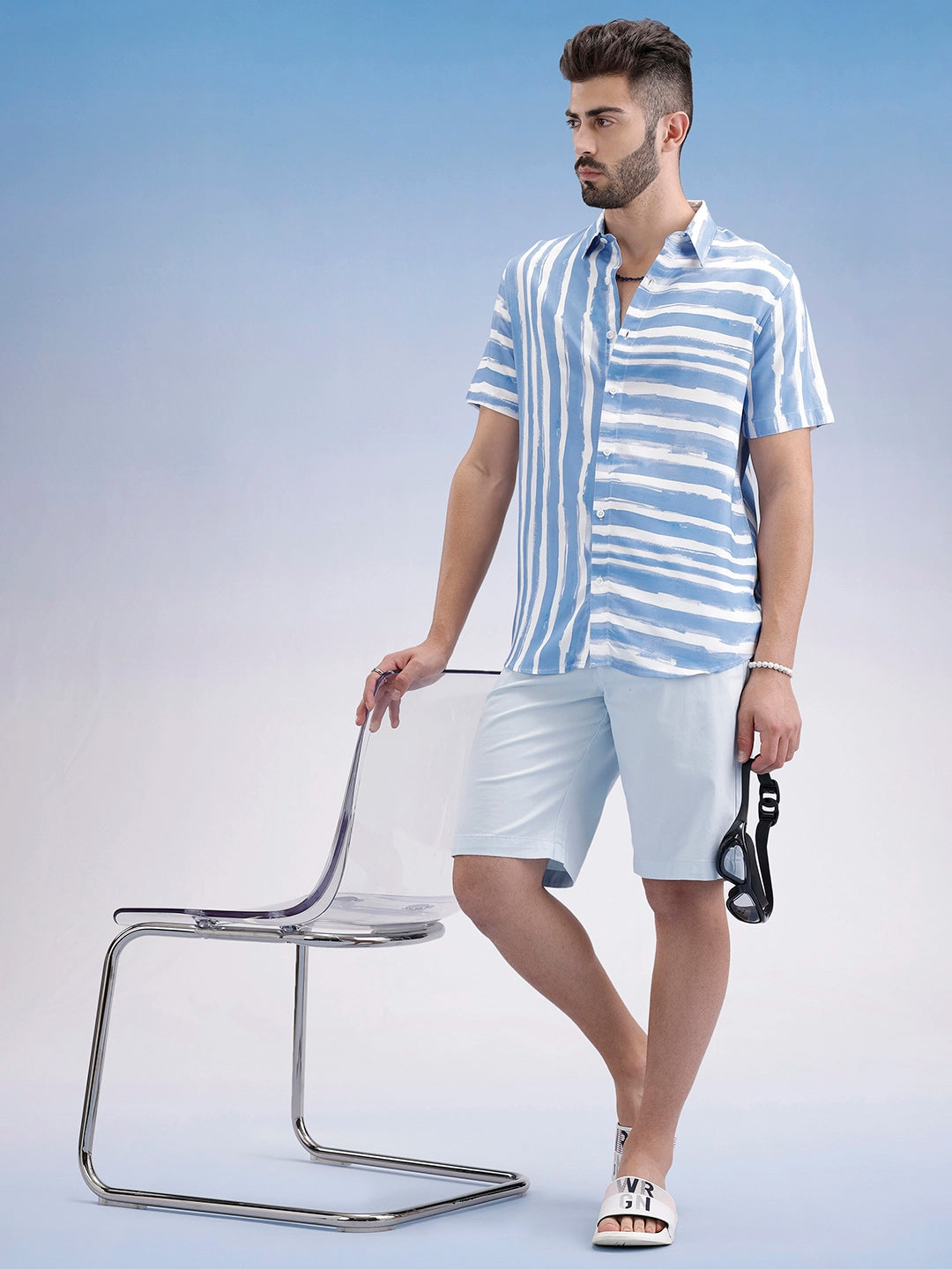 Slim Fit Striped Half Sleeve Shirt | Blue