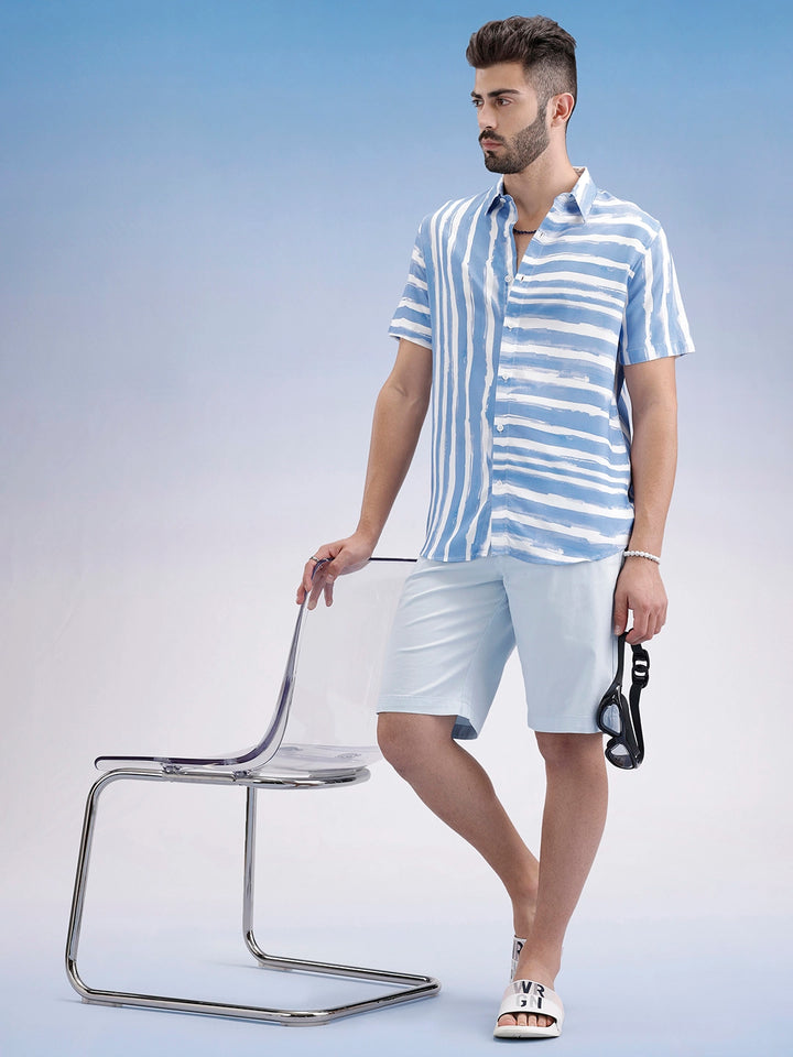Slim Fit Striped Half Sleeve Shirt | Blue