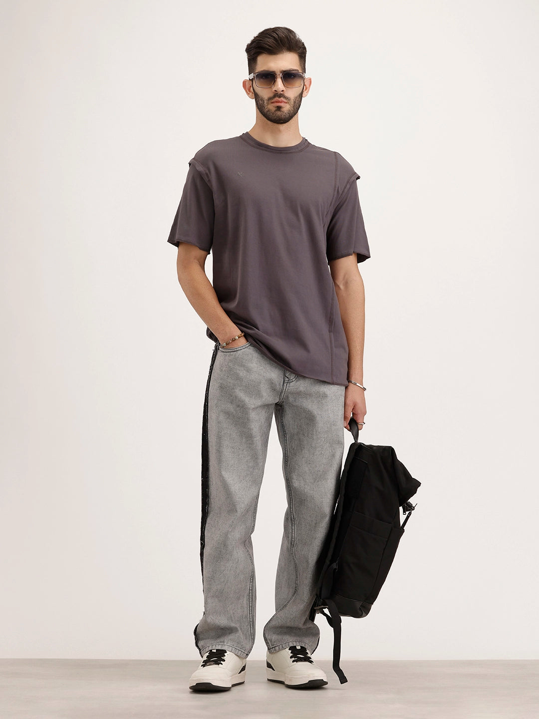 Oversized Fit Cut & Sew T-Shirt | Dark Grey