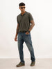 Slim Fit Faded Cut & Sew Polo T-Shirt | Olive