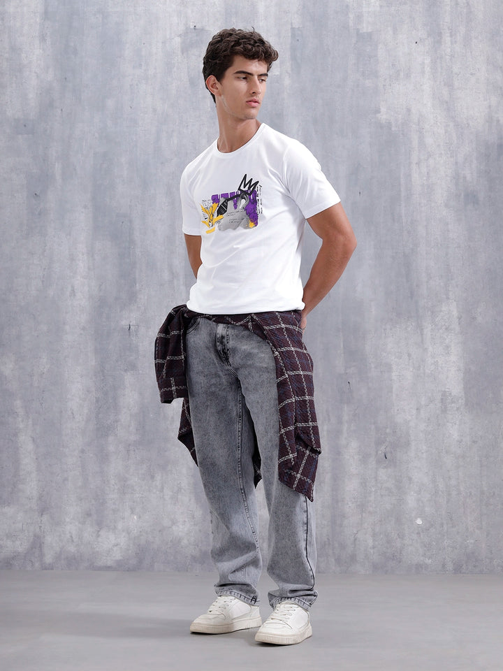 Graffiti Inspired Slim Fit Chest Graphic T-Shirt | White