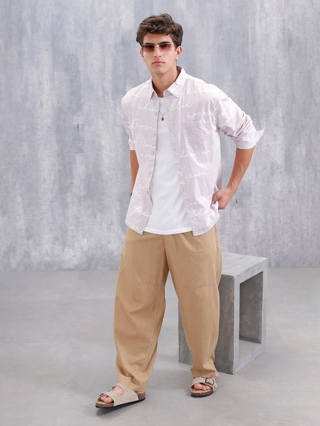 Abstract Aop Comfort Fit Casual Shirt | Beige