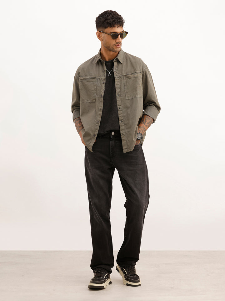 Solid Double Pocket Full Sleeve Shirt | Dark Grey