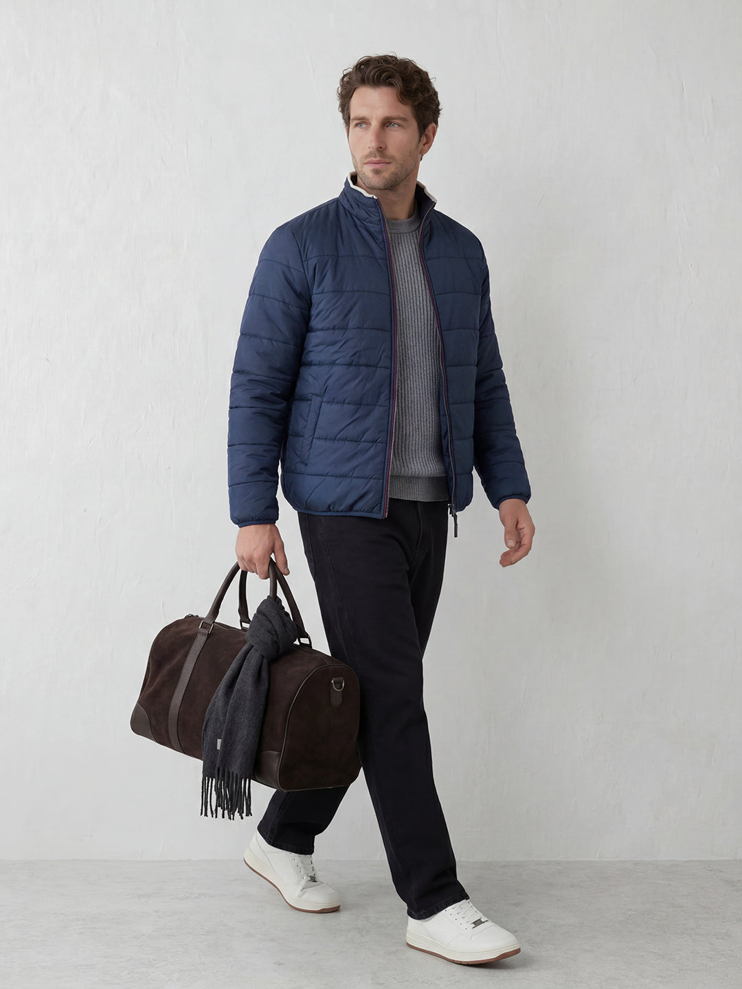 Solid Regular Fit Puffer Jacket | Blue