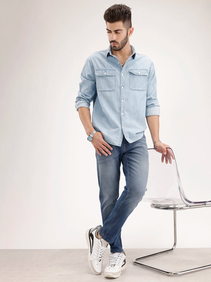 Faded Skinny Crop Denim | Blue