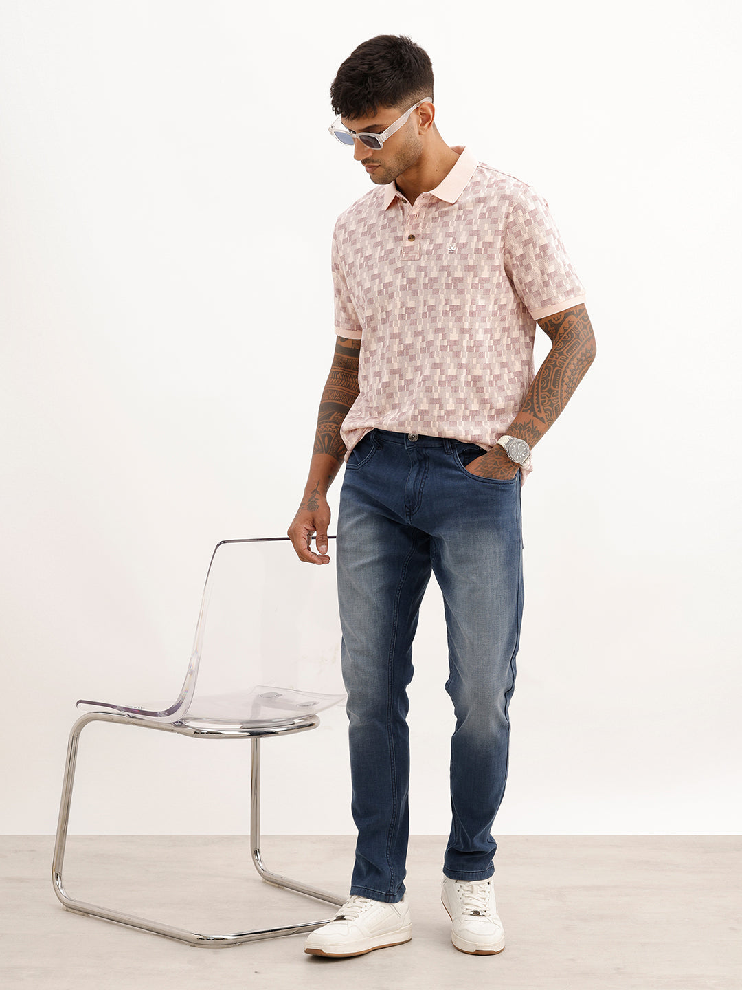Slim Fit AOP Polo T-Shirt | Pink