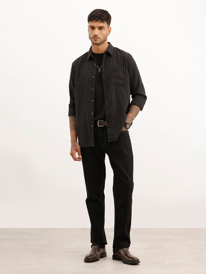 Regular Fit Striped Shirt | Black