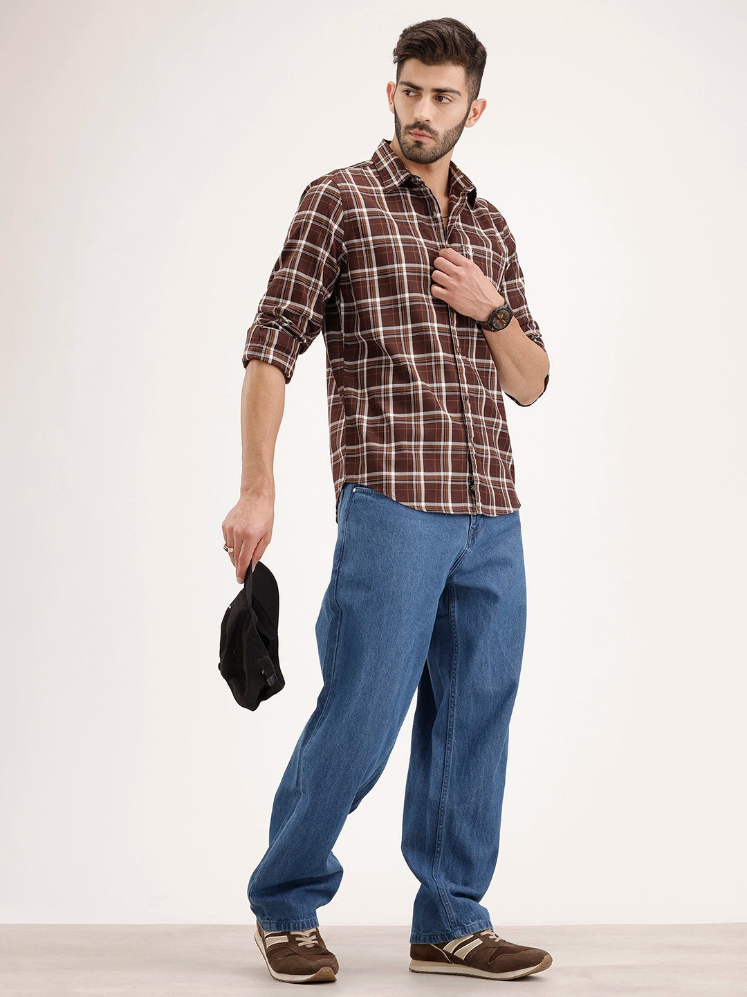 Regular Fit Textured Checkered Shirt | Dark Brown