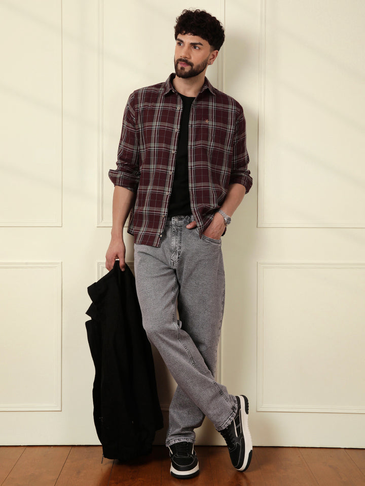 Textured Dobby Cotton Shirt | Maroon