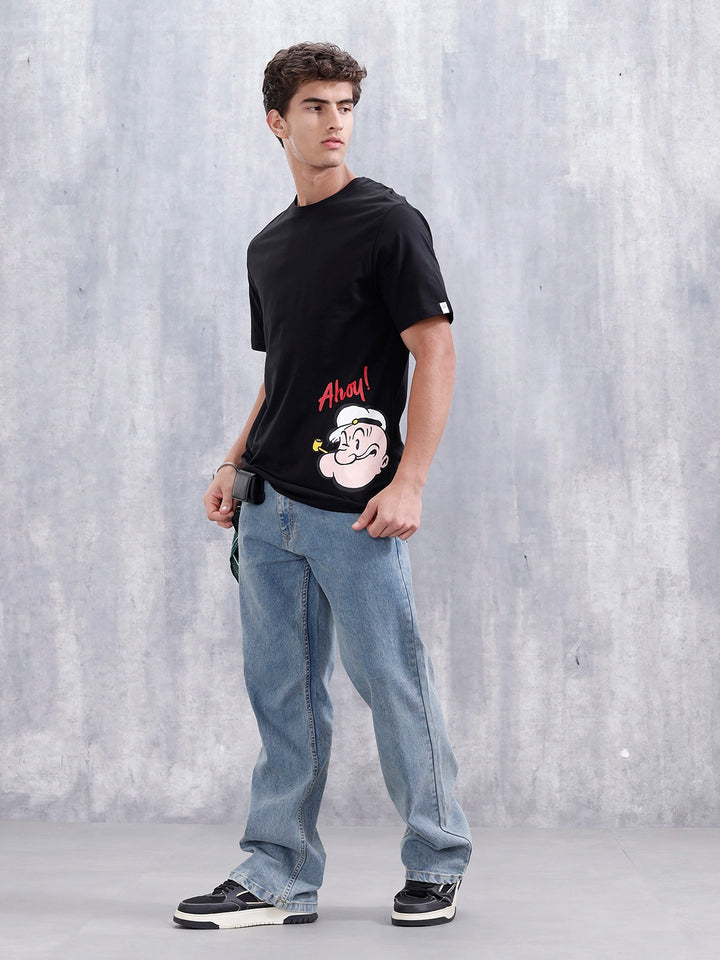 Casual Men’s Comfort Fit T-Shirt Featuring Popeye | Black