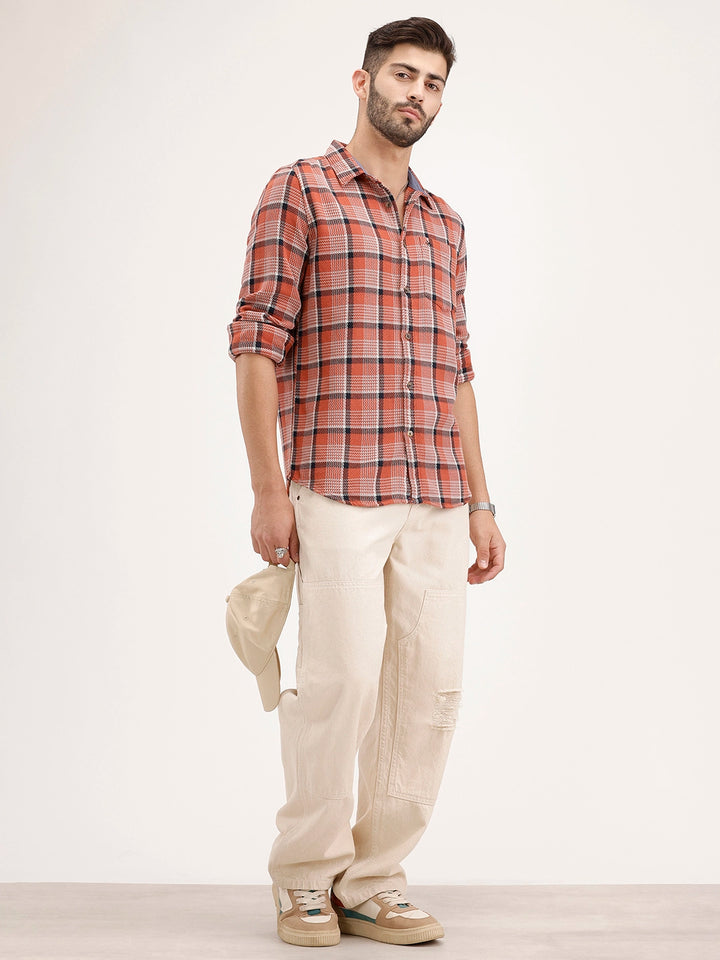 Regular Fit Checkered Shirt | Orange