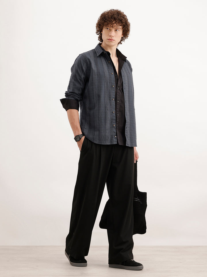 Slim Fit Striped Shirt  | Dark Grey
