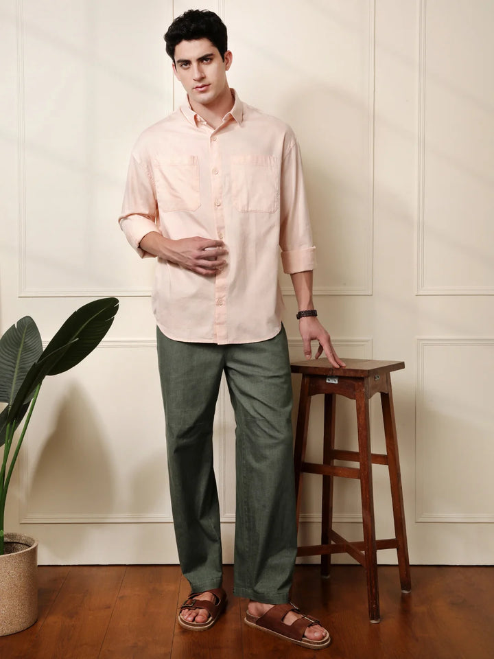 Peach Double Pocket Oversized Shirt