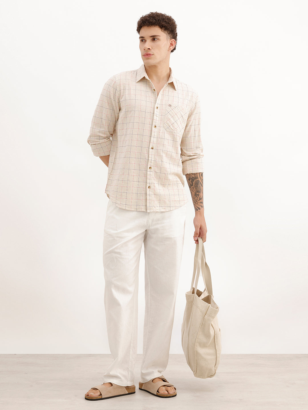 Regular Fit Full Sleeve Checkered Shirt | Beige | WWSH0730MAZ