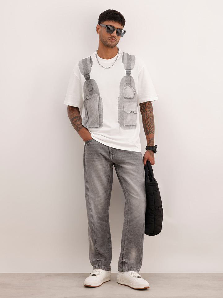 Oversized Placement Printed T-Shirt | Off White