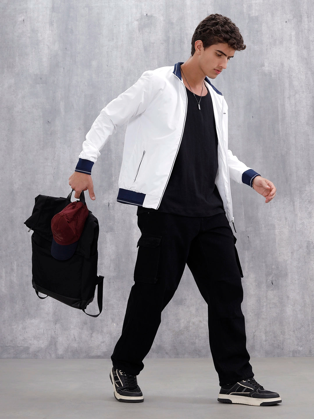 Men's Casual Zip-Up Jacket With Contrast Trim | White