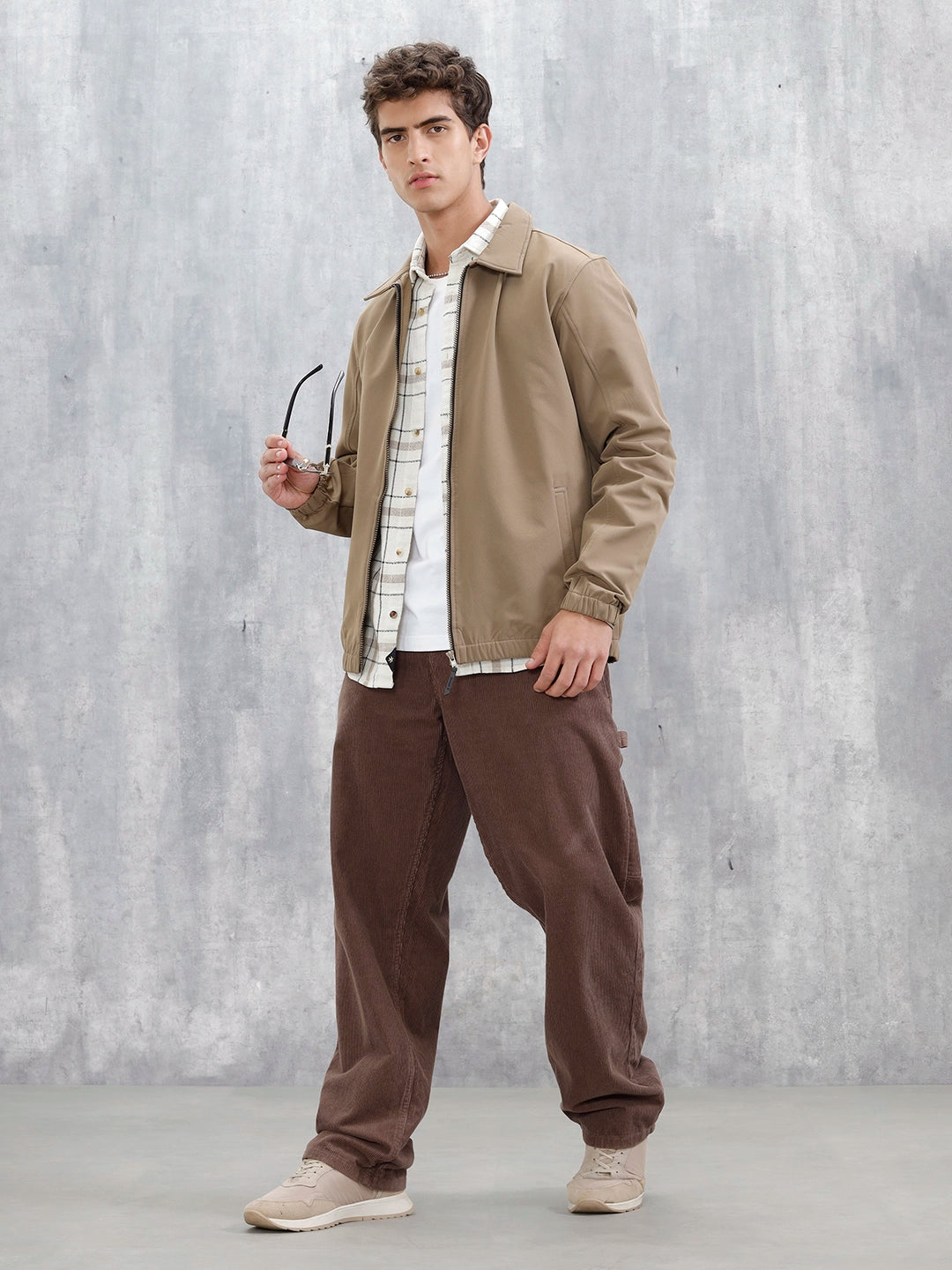 Men's Neutral-Tone Casual Zip Jacket | Beige