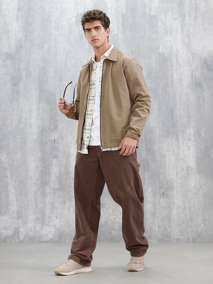 Men's Neutral-Tone Casual Zip Jacket | Beige