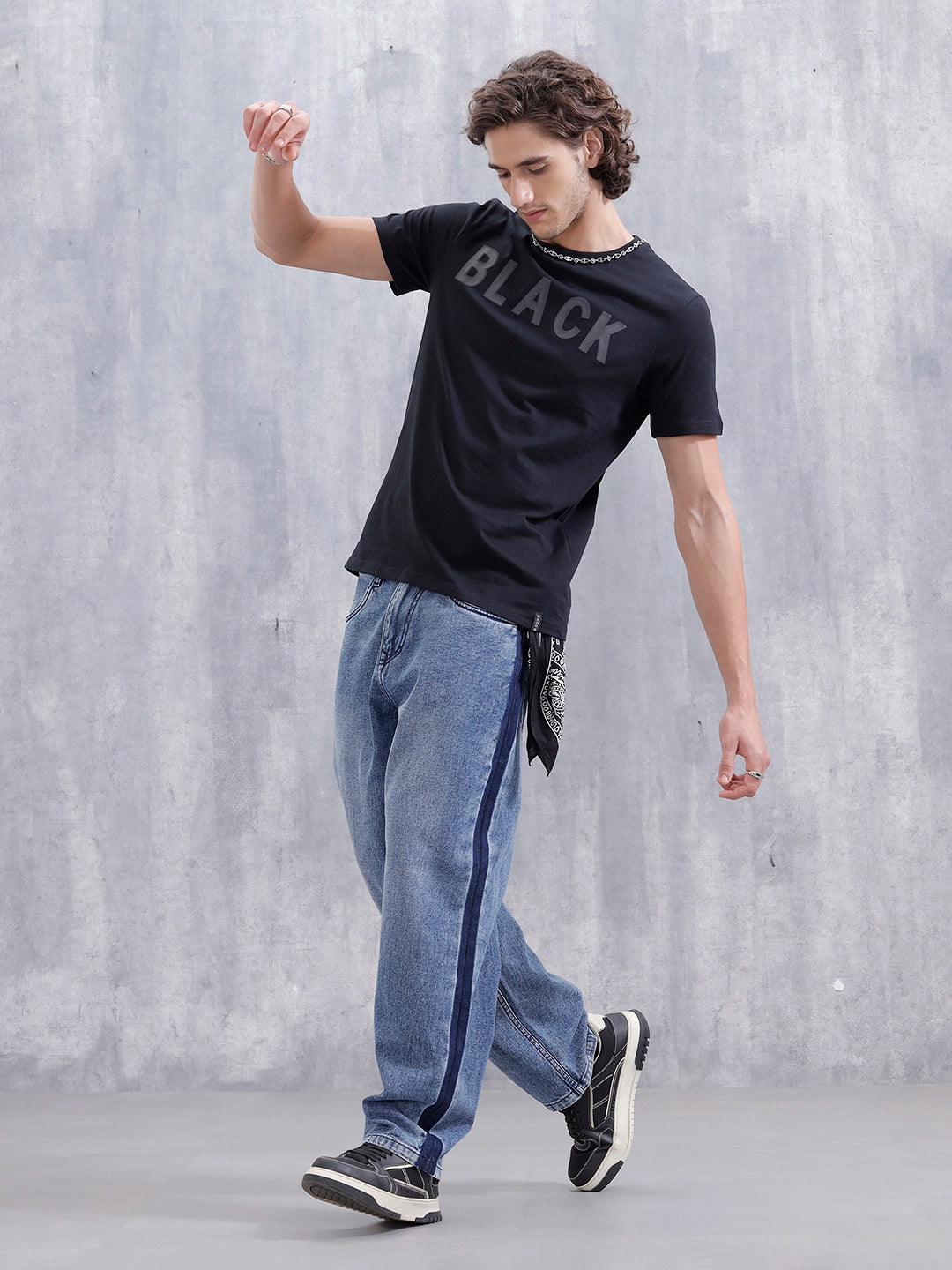 Men's Slim Fit Graphic Printed T-Shirt | Black
