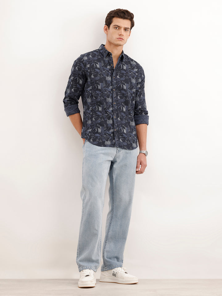 Slim Fit Textured Shirt  | Dark Blue