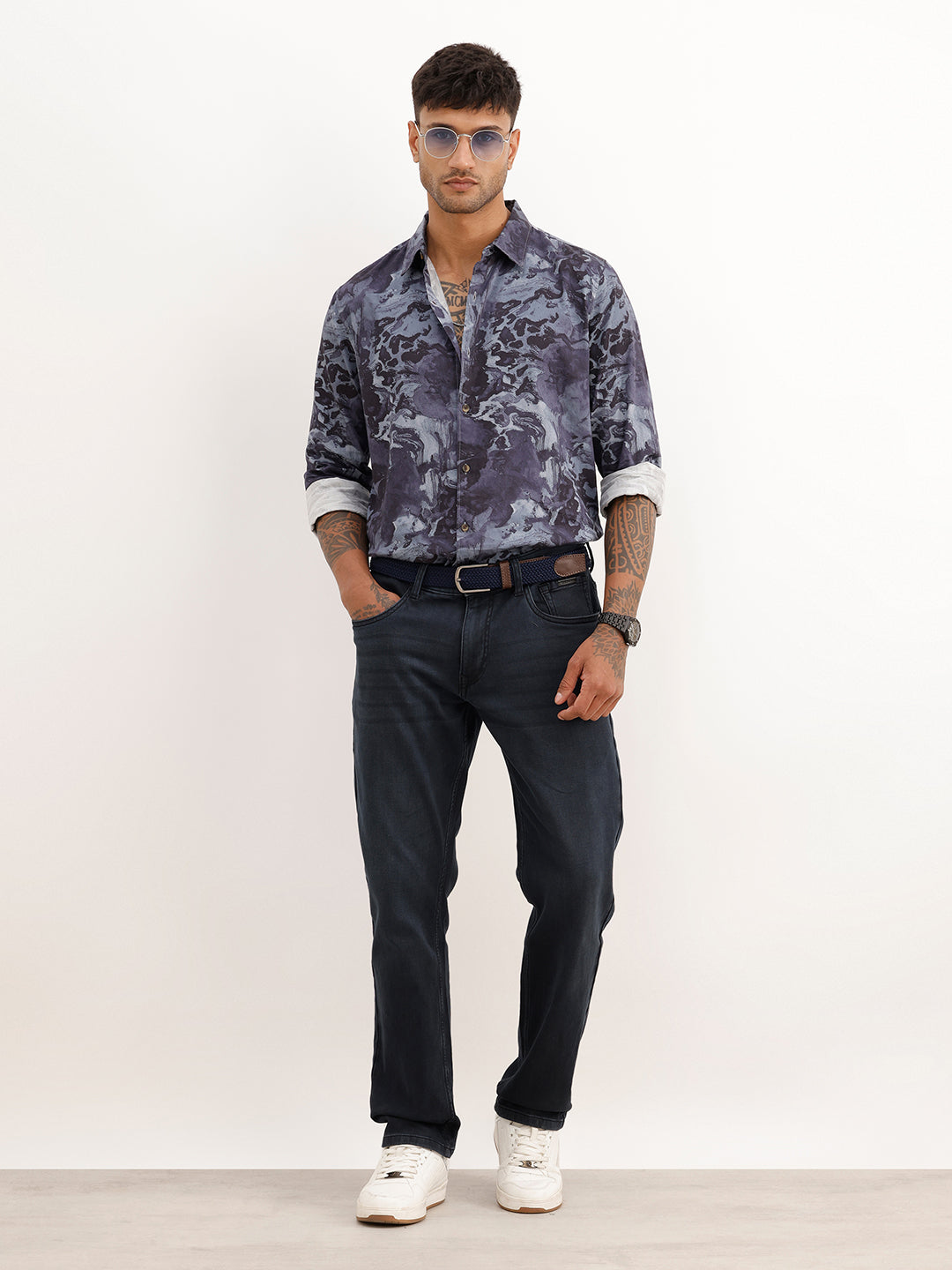 Slim Fit AOP Full Sleeve Shirt | Blue