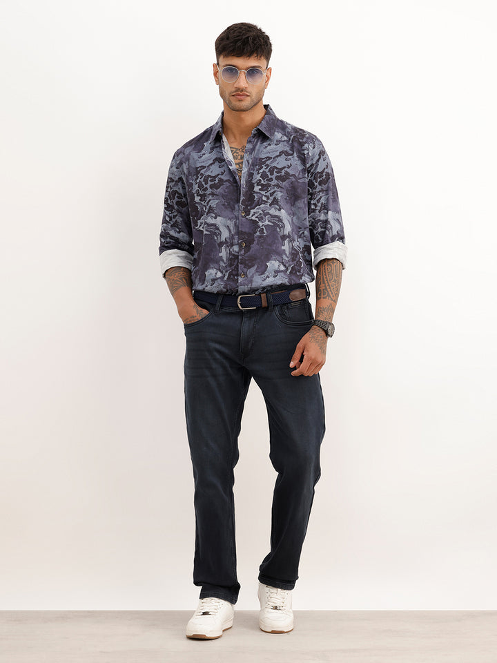Slim Fit AOP Full Sleeve Shirt | Blue