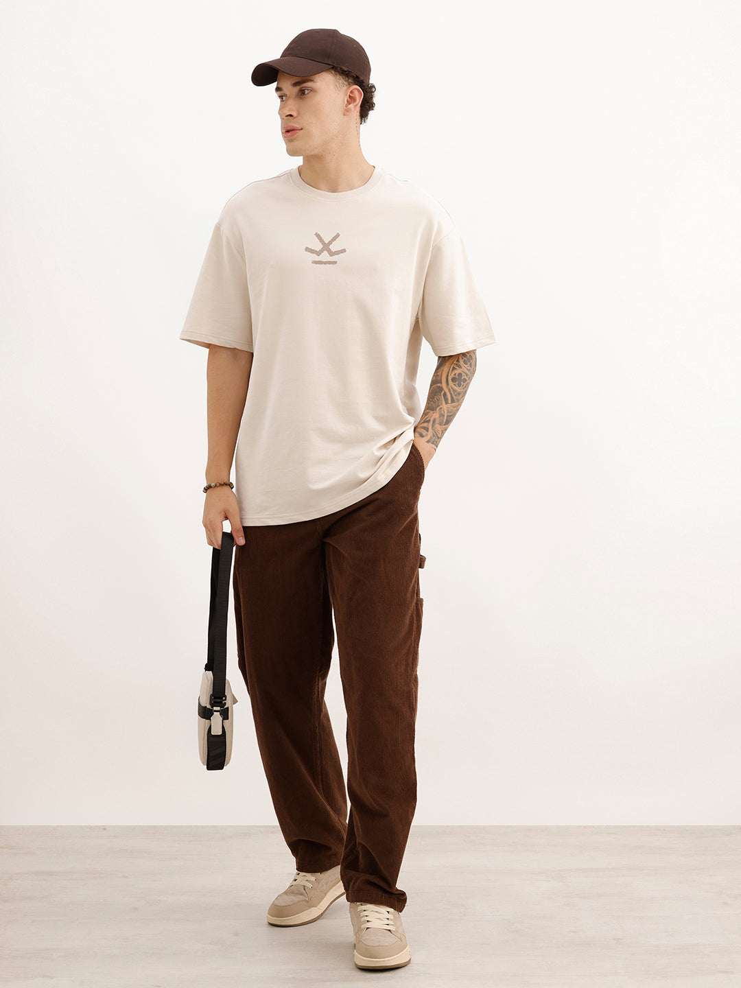 Oversized Back Printed T-Shirt | Beige | WTS02HSOS1356S