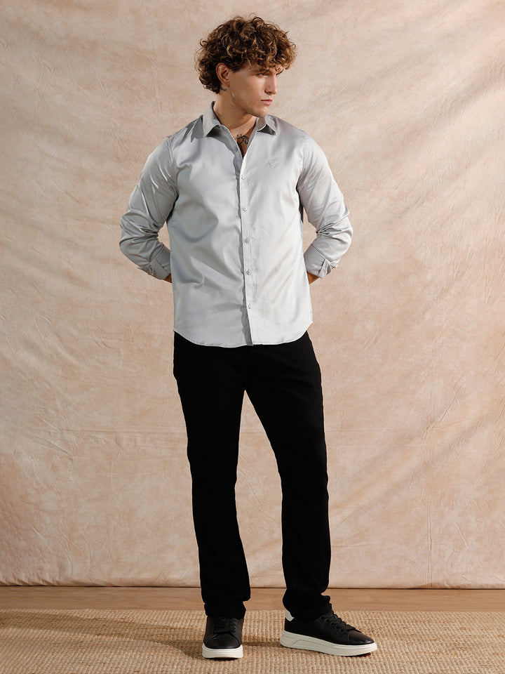 Solid Stretch Cotton Blend Shirt | Grey