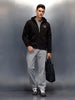 men's casual front zip up hooded sweatshirt | Black