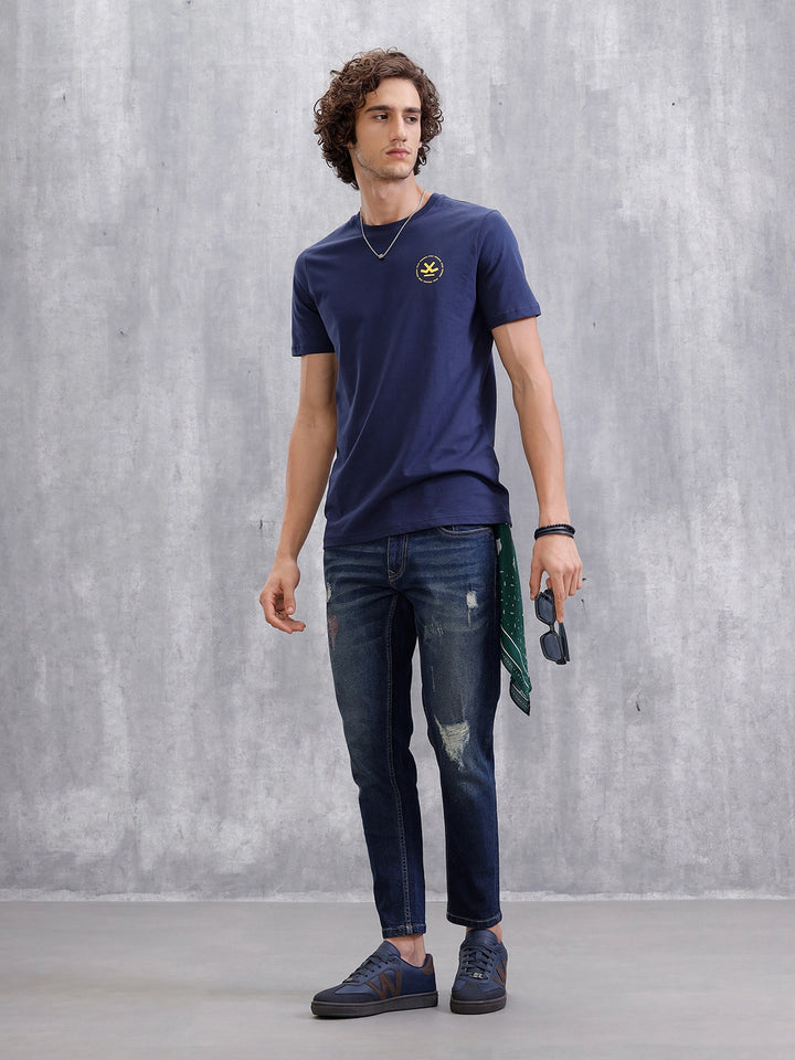 Solid Skinny Crop Distressed Jeans | Blue