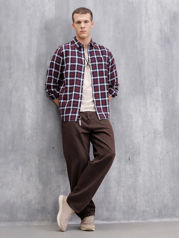 Pure Cotton Checkered Shirt | Brown