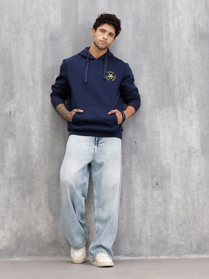 Heavy Fleece Hoodie Pullover With Pop Branding | Navy Blue