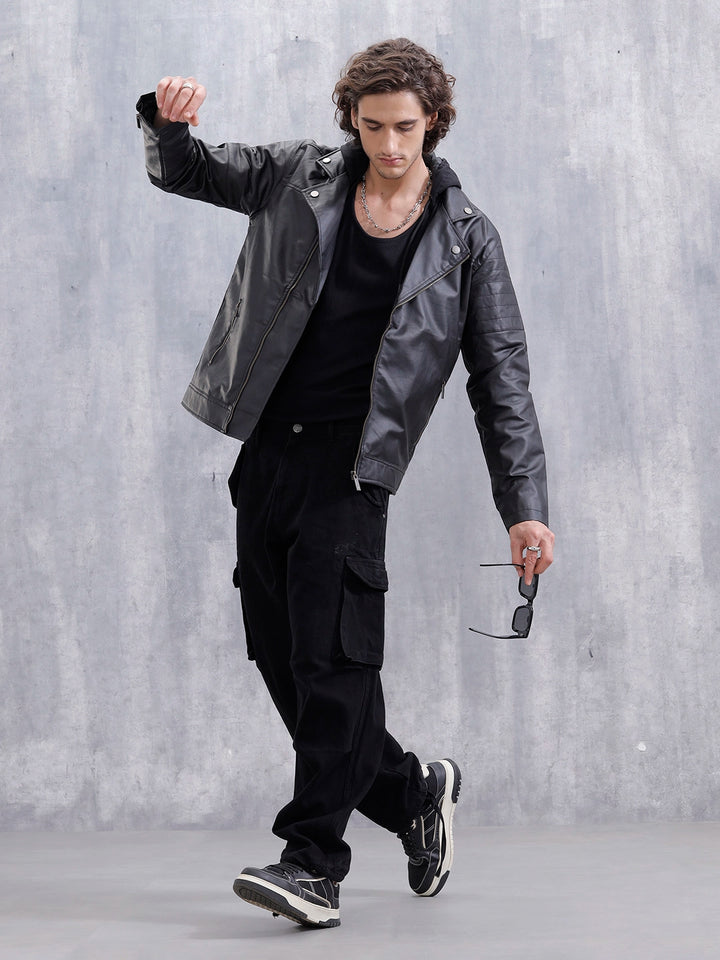 Men’s Black Slim Fit Biker Jacket | Black