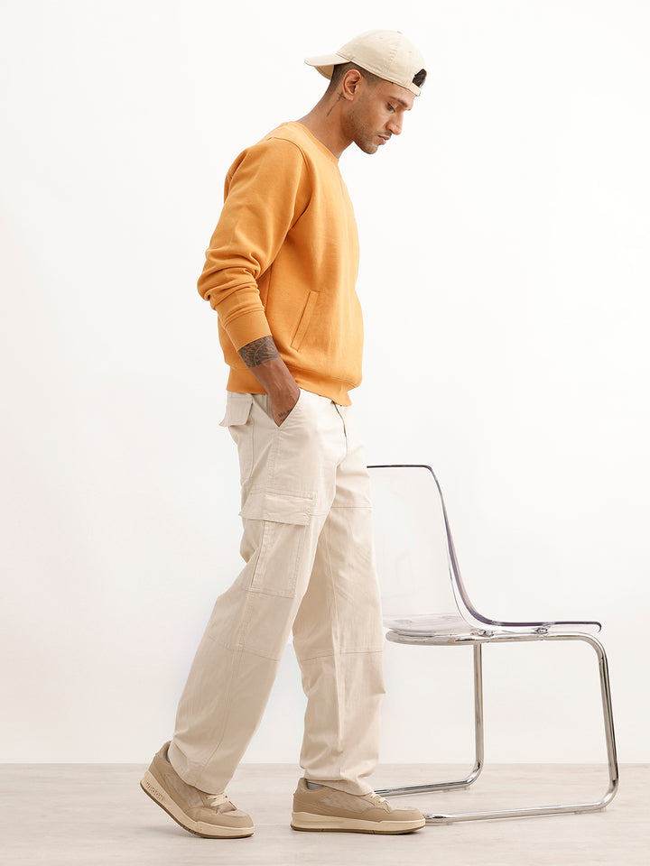 Solid Loose Fit Cargo Trouser | Beige