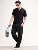 Slim Fit Flat Knit Polo T-Shirt | Black